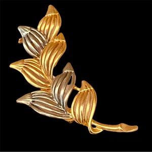 Vintage Leaf Brooch Pin Two Tone Silver Gold Matte Finish NWOT
